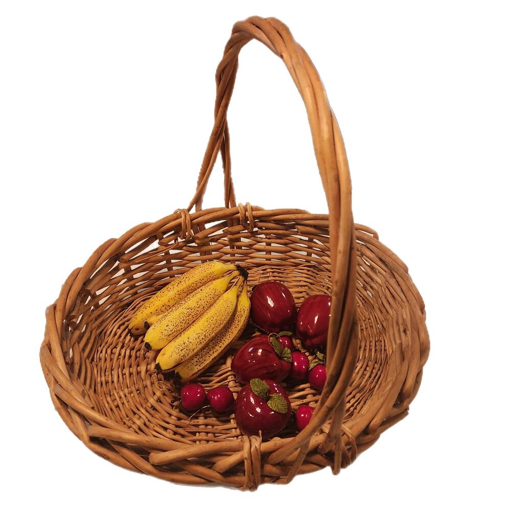 Vintage Large Wicker Braided‎ Basket Multi Purpose Tan Rattan Gathering Handled